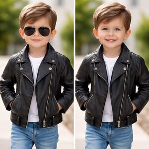 Urban Republic Kids Black Faux Leather Moto Biker Jacket Size 3T Asymmetric Zip